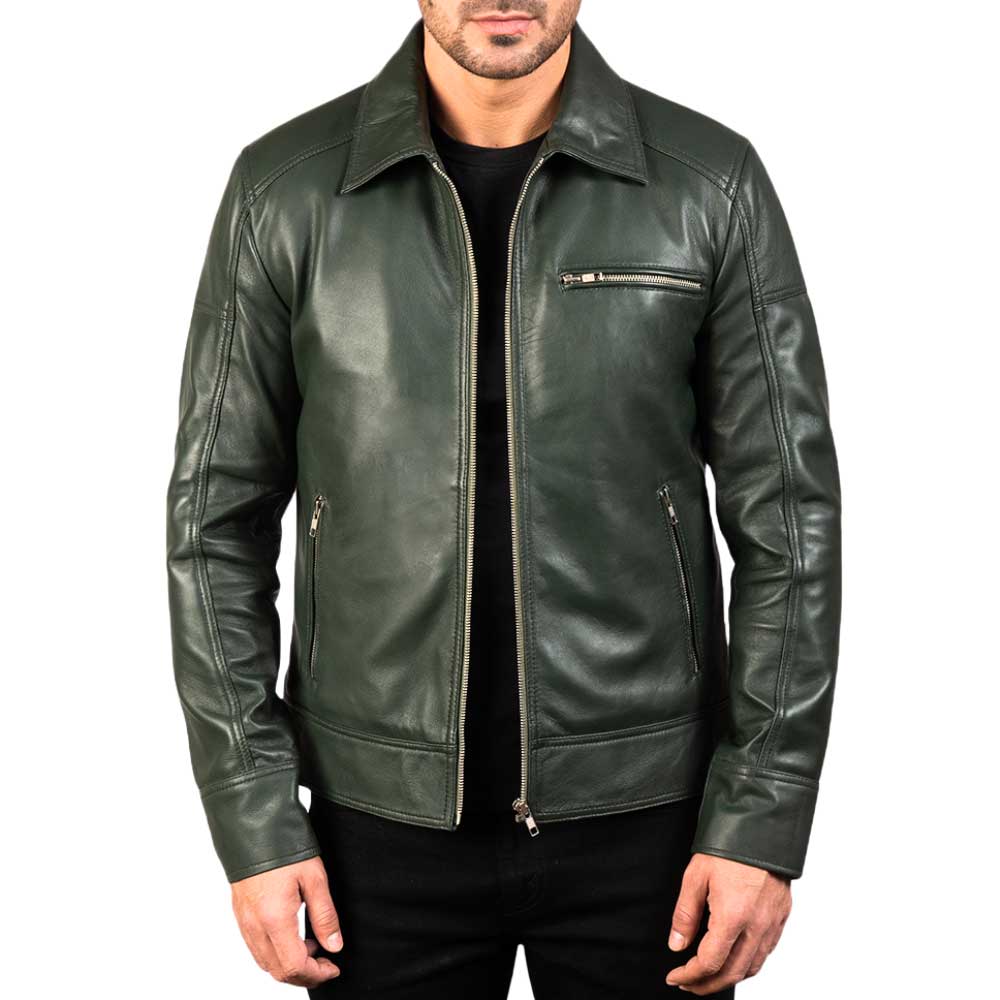 Greenish Vintage Cowhide Leather Jacket