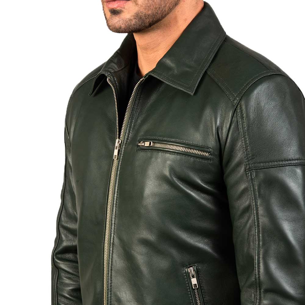 Greenish Vintage Cowhide Leather Jacket