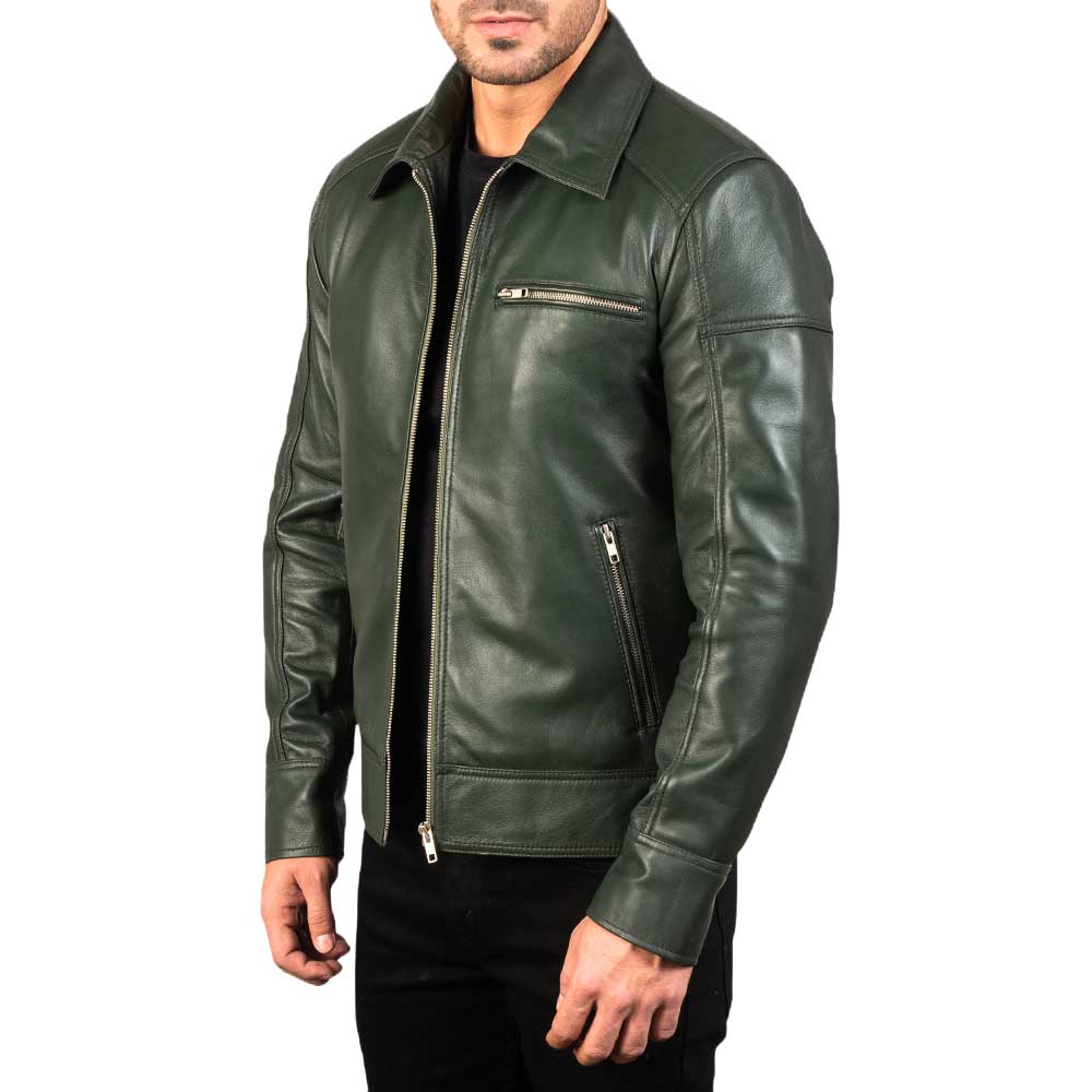 Greenish Vintage Cowhide Leather Jacket